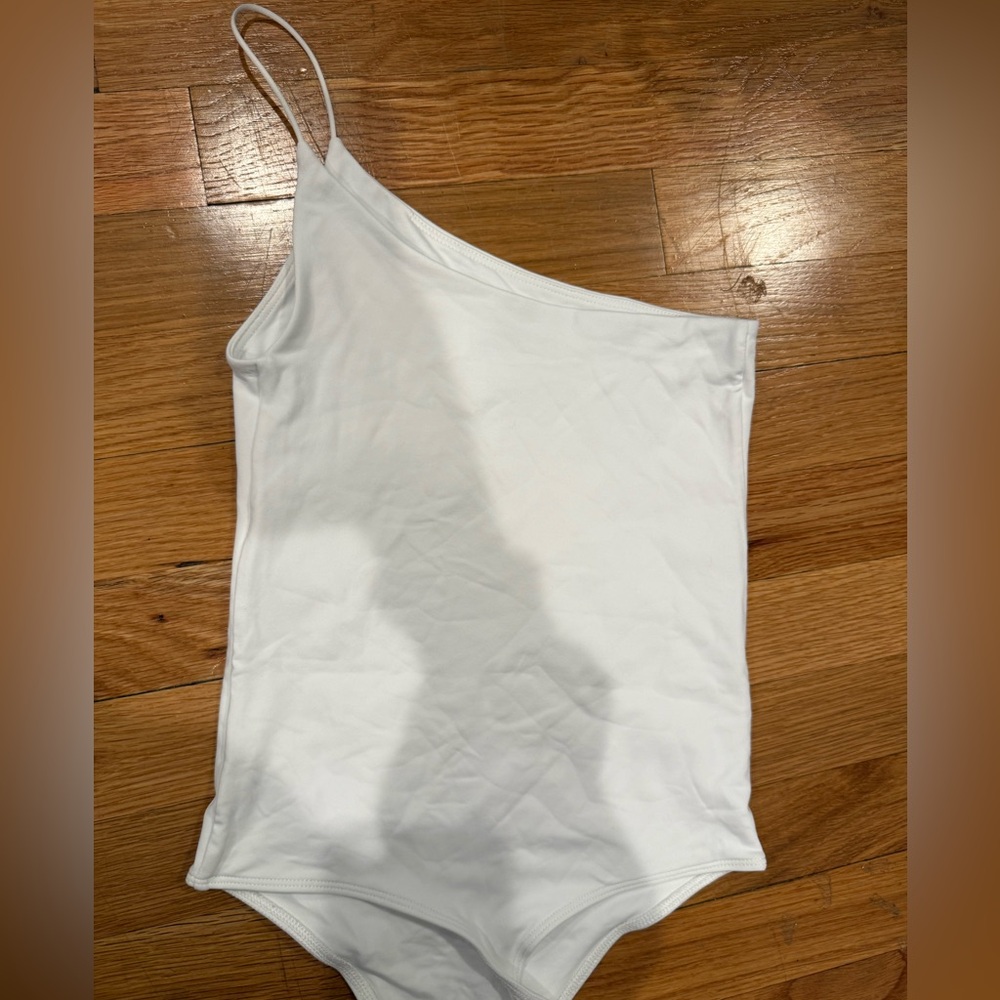 Babaton White One-Shoulder bodysuit top